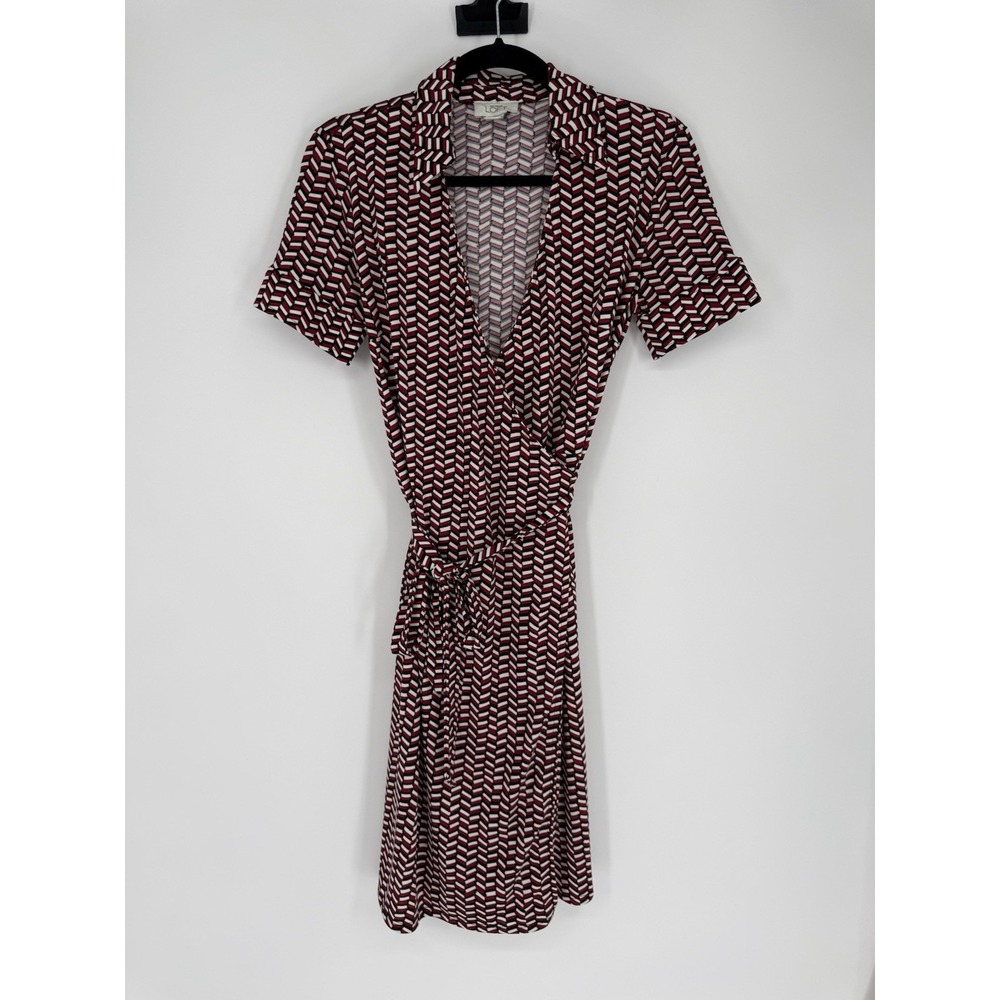 Ann Taylor Loft Wrap Dress Women's 4 Red Black Finance Boss Babe Office Siren
